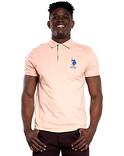 U.S. Polo Assn. Slim Fit Big Horse Polo with Stripe Collar Peach Nectar XL von U.S. POLO ASSN.