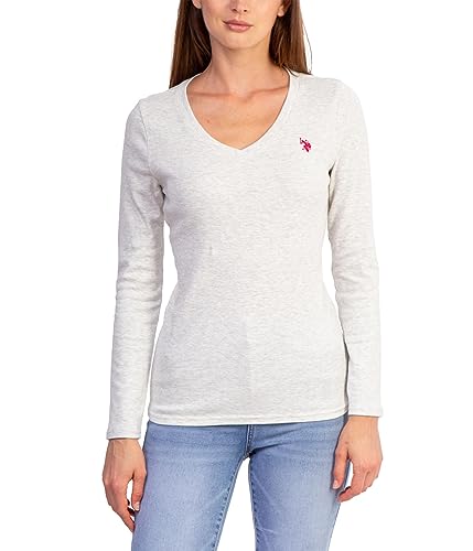 U.S. POLO ASSN. USPA Langärmeliges geripptes T-Shirt mit V-Ausschnitt, Oatmeal Heather, Größe XL, Haferflocken (Oatmeal), meliert, X-Groß von U.S. Polo Assn.