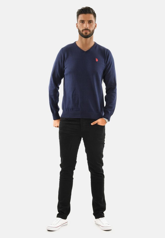 U.S. Polo Assn. V-Ausschnitt-Pullover Pullover USPhil – Herren V-Neck Classic Fit mit Logo-Stickerei Angenehme Baumwollmischung, weiches Material und sportiver Look von U.S. Polo Assn.