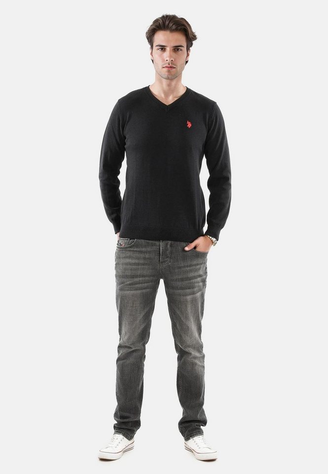 U.S. Polo Assn. V-Ausschnitt-Pullover Pullover USPhil – Herren V-Neck Classic Fit mit Logo-Stickerei Angenehme Baumwollmischung, weiches Material und sportiver Look von U.S. Polo Assn.