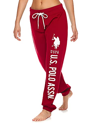 U.S. Polo Assn. Damen-Jogginghose – Damen-Jogginghose mit Logo-Print – French Terry Polyester-Baumwolle, Rot/Ausflug, einfarbig (Getaway Solids), X-Klein von U.S. Polo Assn.