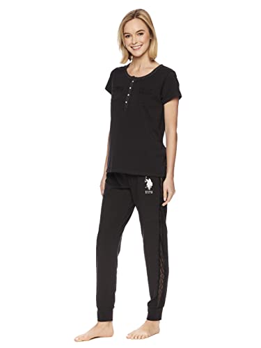 U.S. Polo Assn. Damen-Pyjama-Set – kurzärmeliger Schlafanzug mit Jogging-Pyjamahose, Schwarz, S von U.S. Polo Assn.