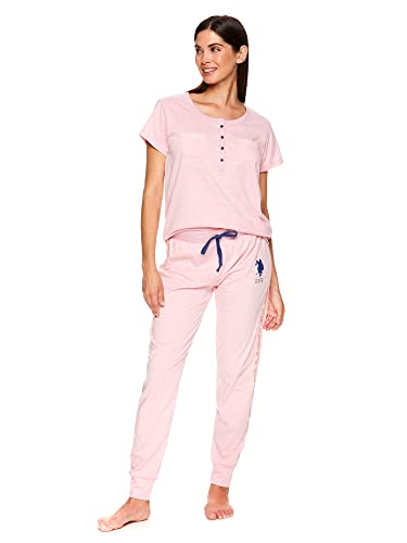 U.S. Polo Assn. Damen Pyjama-Set – kurze Ärmel PJs mit Jogginghose, Hellrosa Heather2, M von U.S. Polo Assn.