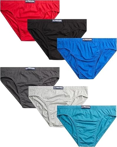 U.S. Polo Assn. Herren-Bikini-Unterwäsche – 6er-Pack String & klassischer Schnitt Herren-Slips (Größen S-3XL), Grau meliert, Rot, Blaugrün, Schwarz, 6 Stück, XX-Large von U.S. Polo Assn.