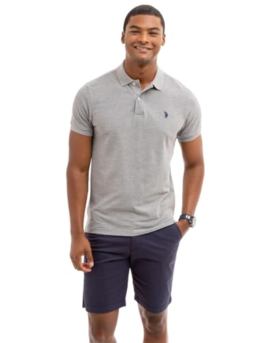 U.S. Polo Assn. Herren-Poloshirt, schmale Passform, solides Piqué-Poloshirt, zwei Knöpfe, lässig, athletisch, Golf-Poloshirt für Herren, Meliert, grau, Mittel von U.S. Polo Assn.