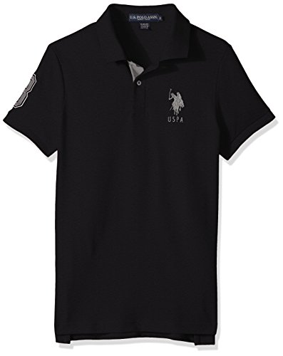U.S. Polo Assn. Herren Slim Fit Solid Short Sleeve Pique Polo Shirt Polohemd, Black Heather-6543, Groß von U.S. Polo Assn.
