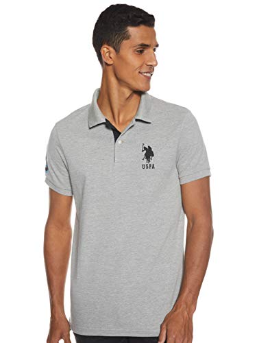 U.S. Polo Assn. Herren Slim Fit Solid Short Sleeve Pique Polo Shirt Polohemd, Heather Grey/Black-6543, Groß von U.S. Polo Assn.