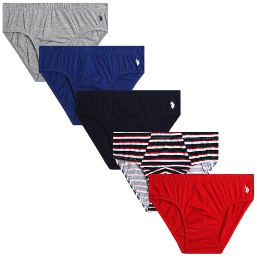 U.S. Polo Assn. Herren Unterwäsche – Low Rise Slip mit Konturbeutel (5er-Pack), Blau/Streifen/Salsa, Large von U.S. Polo Assn.