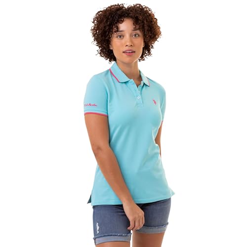 U.S. Polo Assn. Klassisches Stretch-Piqué-Poloshirt für Damen, Baumwolle, kurzärmelig, Blau - Blue Radiance, Mittel von U.S. Polo Assn.