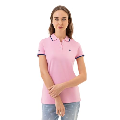 U.S. Polo Assn. Klassisches Stretch-Piqué-Poloshirt für Damen, Baumwolle, kurzärmelig, Klassisches Pink, Groß von U.S. Polo Assn.