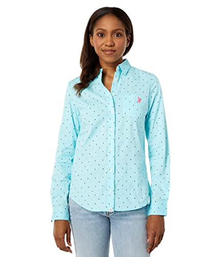 U.S. Polo Assn. Long Sleeve Dot Stretch Poplin Shirt Easy Turquoise LG von U.S. Polo Assn.