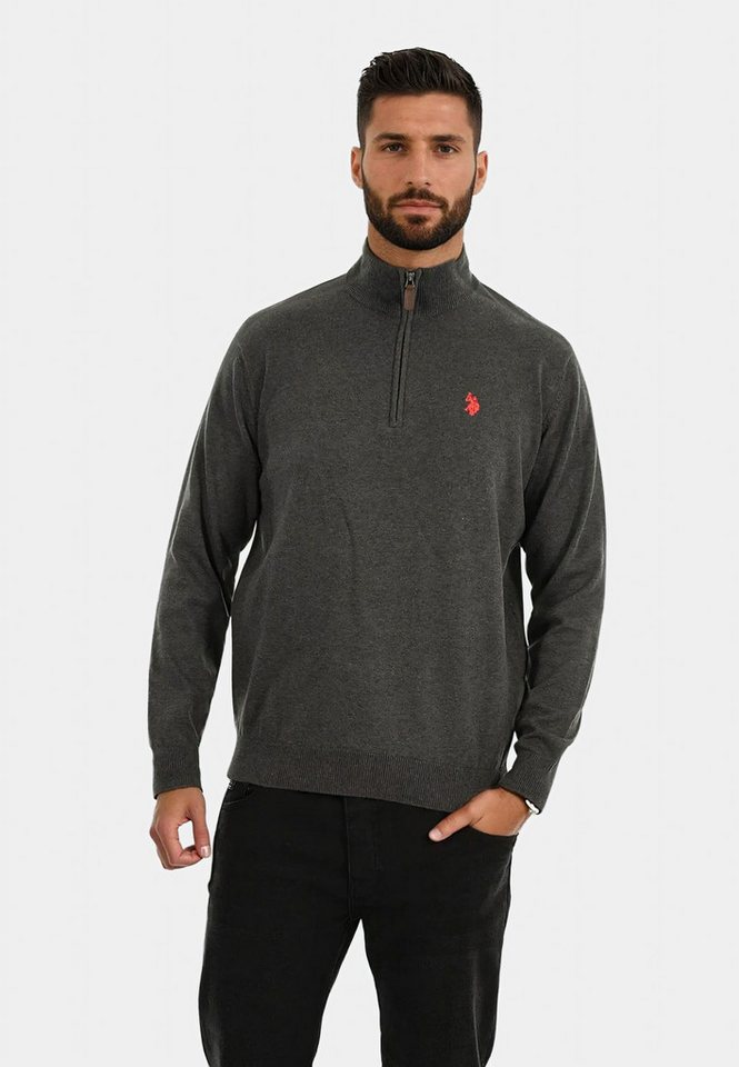 U.S. Polo Assn. Stehkragenpullover U.S. POLO ASSN. Herren Pullover Half Zip P-010 AnthrMel.-Rot Größe XL von U.S. Polo Assn.