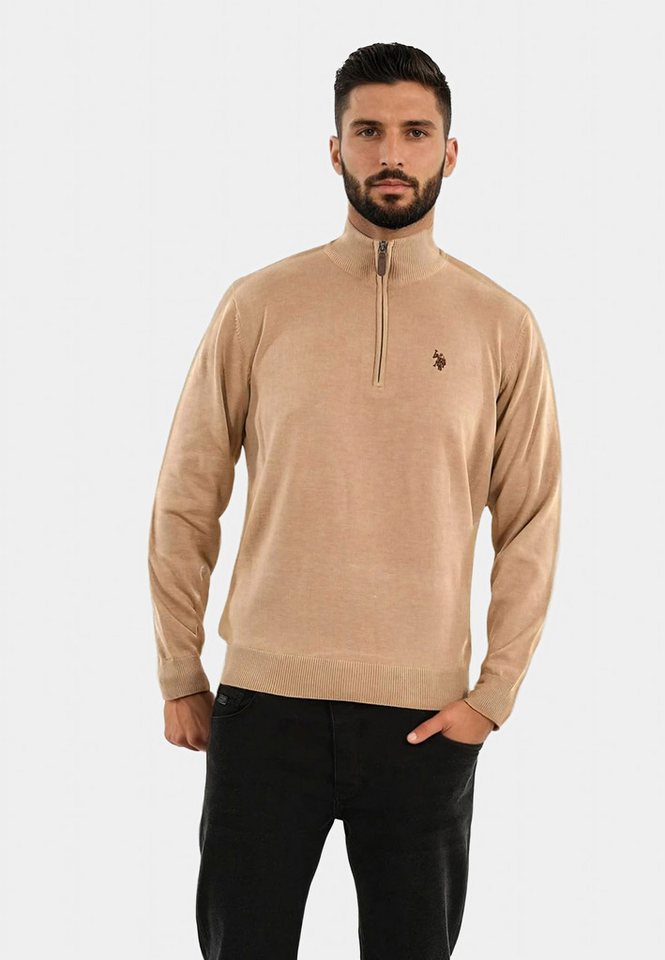 U.S. Polo Assn. Stehkragenpullover U.S. POLO ASSN. Herren Pullover Half Zip P-010 CamelMel.-Braun Größe M von U.S. Polo Assn.