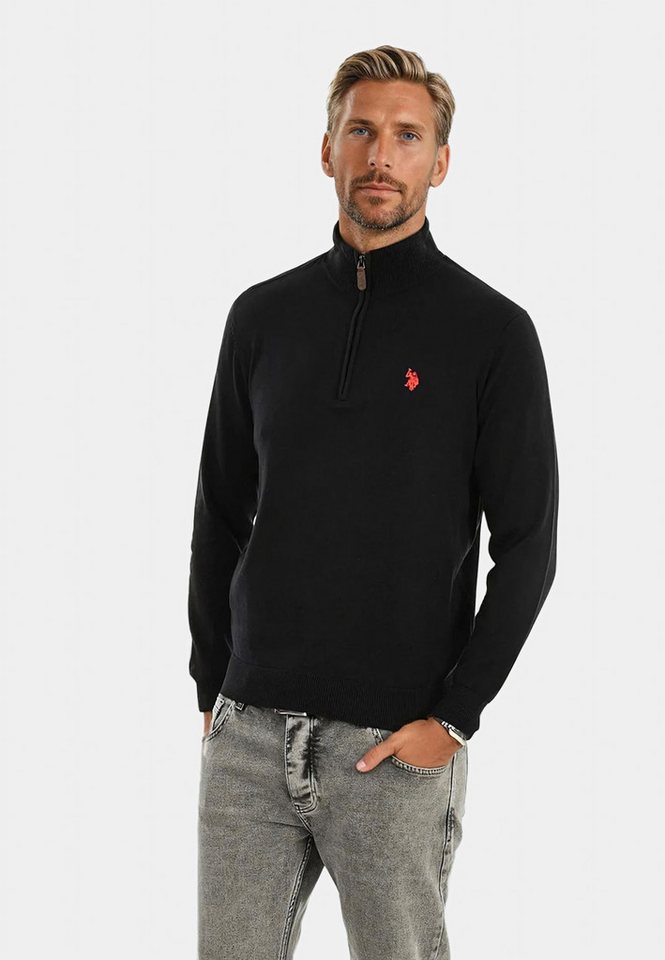U.S. Polo Assn. Stehkragenpullover U.S. POLO ASSN. Herren Pullover Half Zip P-010 Schwarz-Rot Größe M - von U.S. Polo Assn.