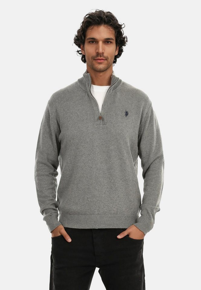 U.S. Polo Assn. Stehkragenpullover U.S. POLO ASSN. Herren Pullover Troyer P-011 GrauMel.-Navy - Größe L - von U.S. Polo Assn.