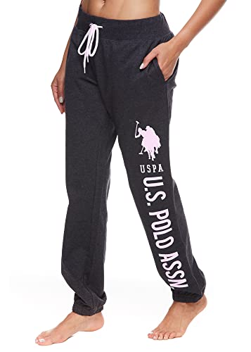 U.S.POLO ASSN. essentials damen französisch terry jogger lounge schlaf jogginghose mit taschen pyjamas dunkel charcoal heather mit weiß druck 2 klein von U.S. Polo Assn.