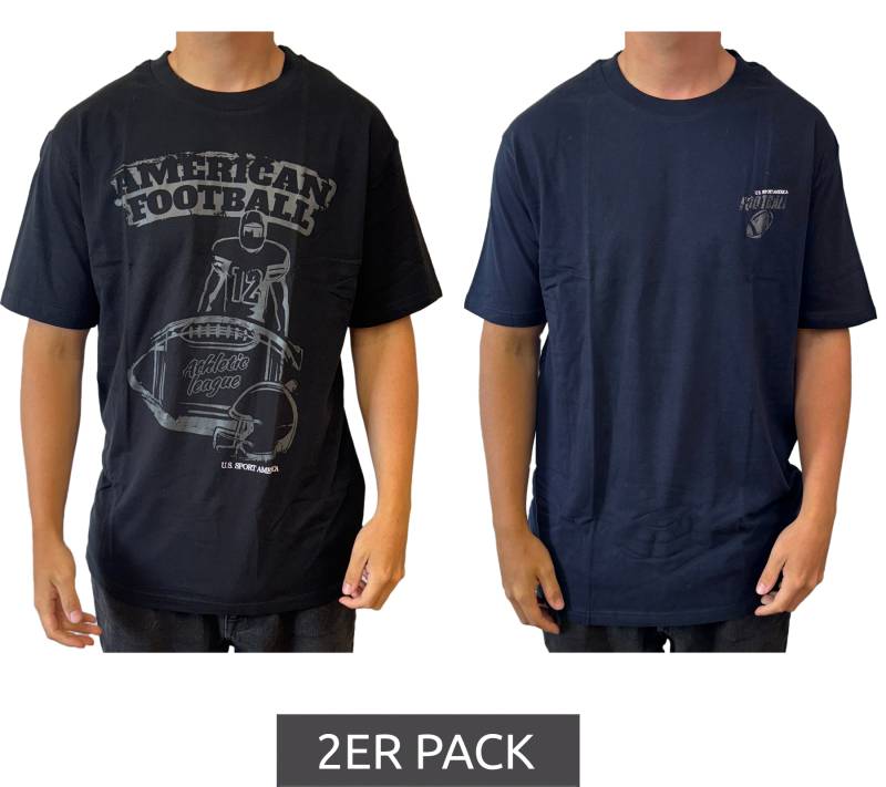 2er Pack U.S. SPORT AMERICA Herren T-Shirt Basic Baumwoll-Shirt Rundhals-Shirt Kurzarm Blau/Schwarz von U.S. SPORT AMERICA
