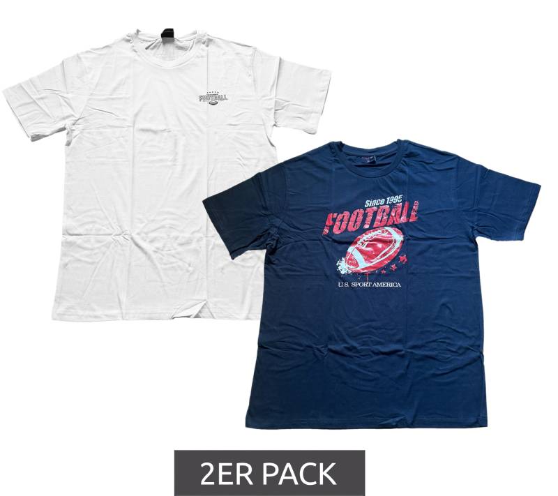 2er Pack U.S. SPORT AMERICA Herren T-Shirt Basic Baumwoll-Shirt Rundhals-Shirt Kurzarm Blau/Weiß von U.S. SPORT AMERICA