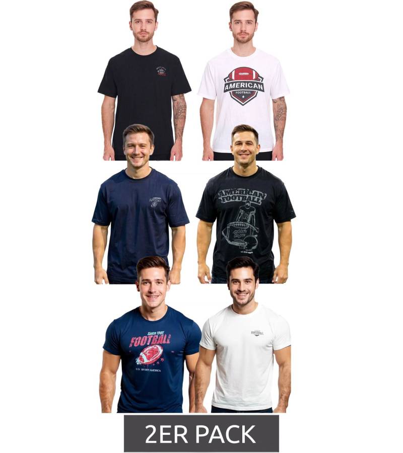 2er Pack U.S. SPORT AMERICA Herren T-Shirt Basic Baumwoll-Shirt Rundhals-Shirt Kurzarm in Blau/Schwarz, Schwarz/Weiß oder Blau/Weiß von U.S. SPORT AMERICA