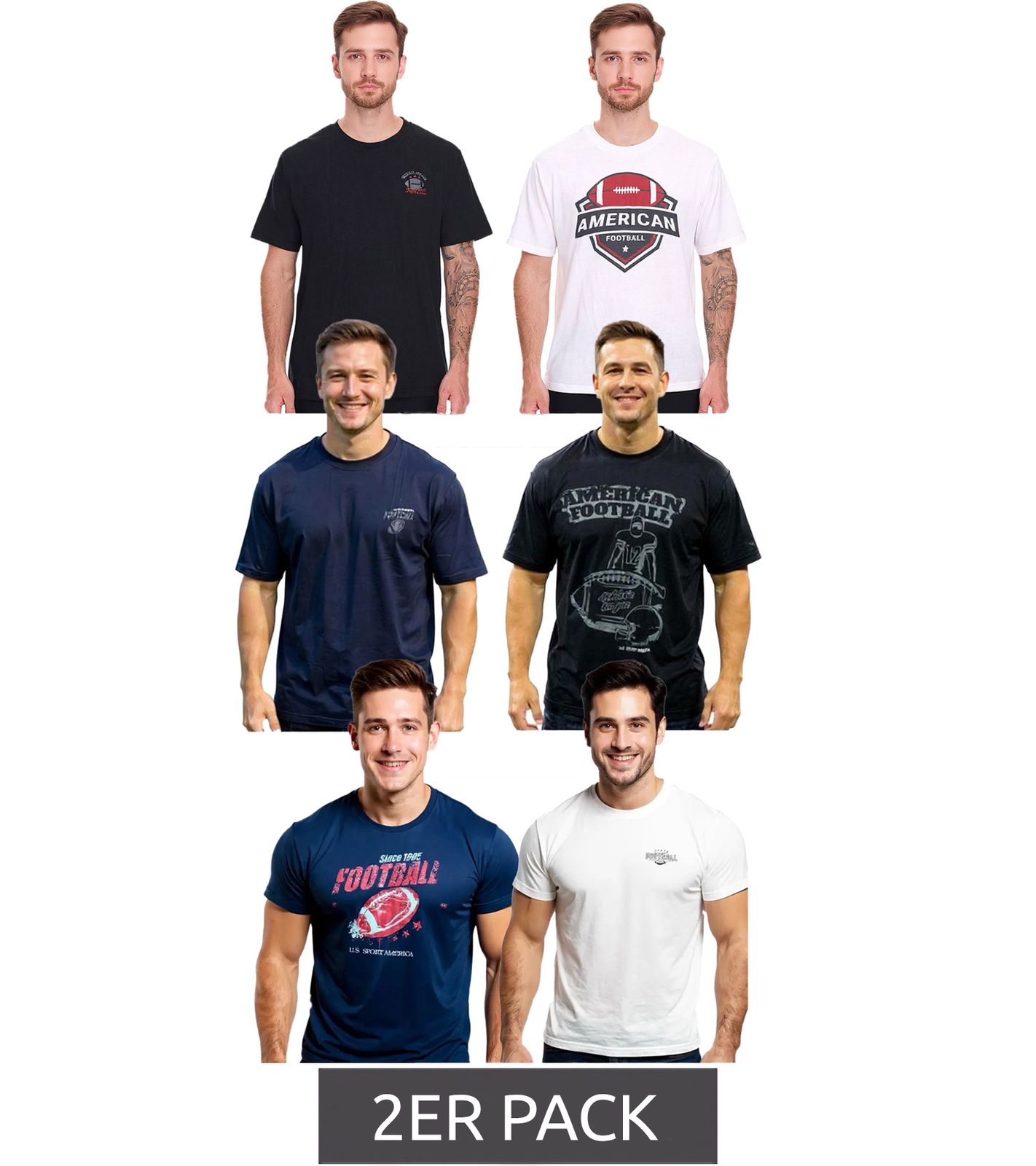 2er Pack U.S. SPORT AMERICA Herren T-Shirt Basic Baumwoll-Shirt Rundhals-Shirt Kurzarm in Blau/Schwarz, Schwarz/Weiß oder Blau/Weiß von U.S. SPORT AMERICA