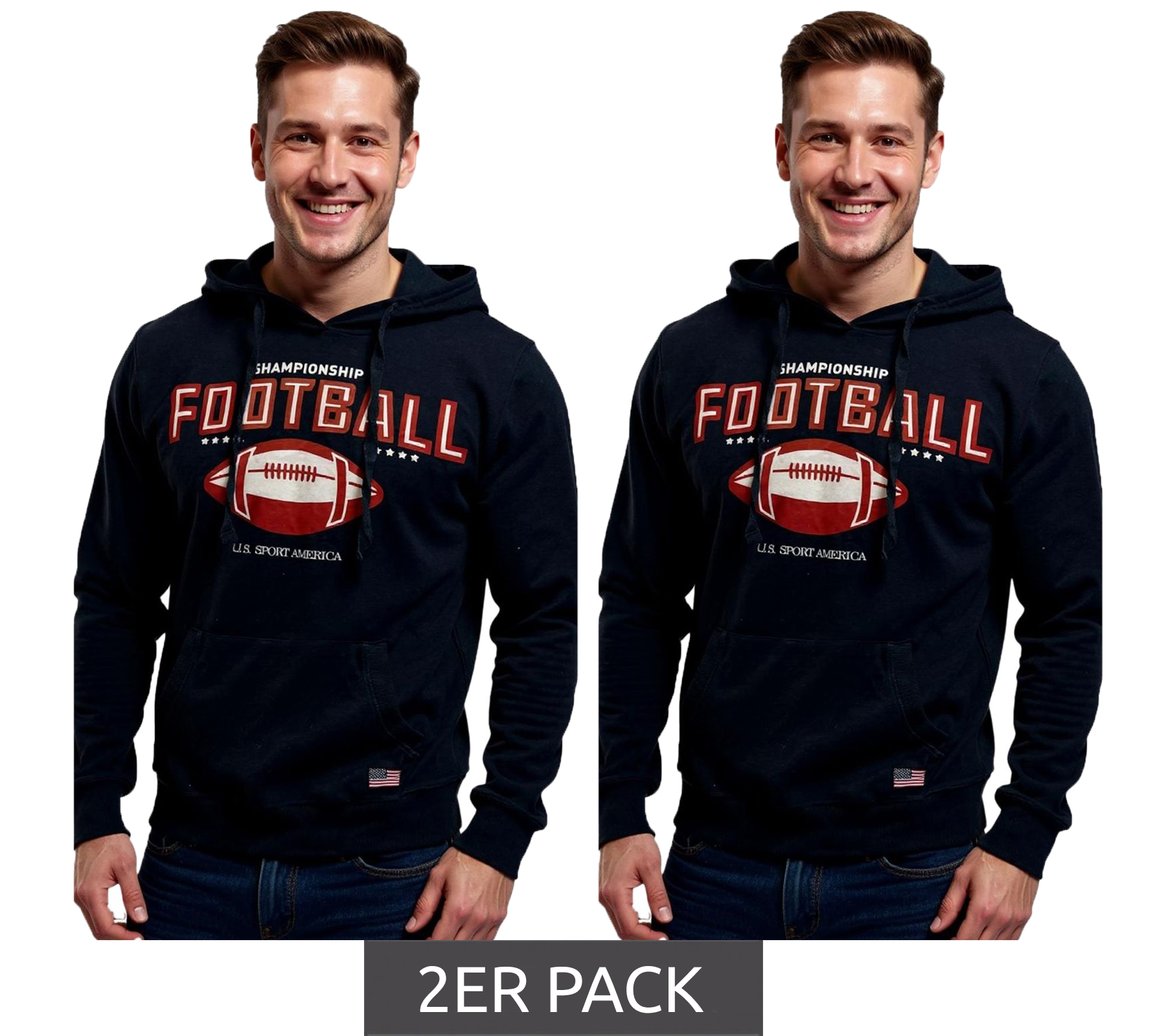 2er Sparpack U.S. SPORT AMERICA Herren Hoodie mit Kapuze und großem Schriftzug Baumwoll-Hoodie Sommer-Pullover Freizeit-Hoodie Blau 2er Sparpack U.S. SPORT AMERICA Herren Hoodie mit Kapuze und großem Schriftzug Baumwoll-Hoodie Sommer-Pullover Freizeit-Hoodie Blau von U.S. SPORT AMERICA