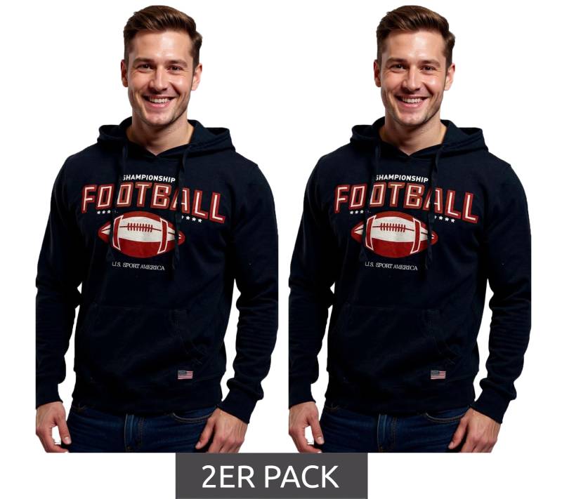 2er Sparpack U.S. SPORT AMERICA Herren Hoodie mit Kapuze und großem Schriftzug Baumwoll-Hoodie Sommer-Pullover Freizeit-Hoodie Blau von U.S. SPORT AMERICA