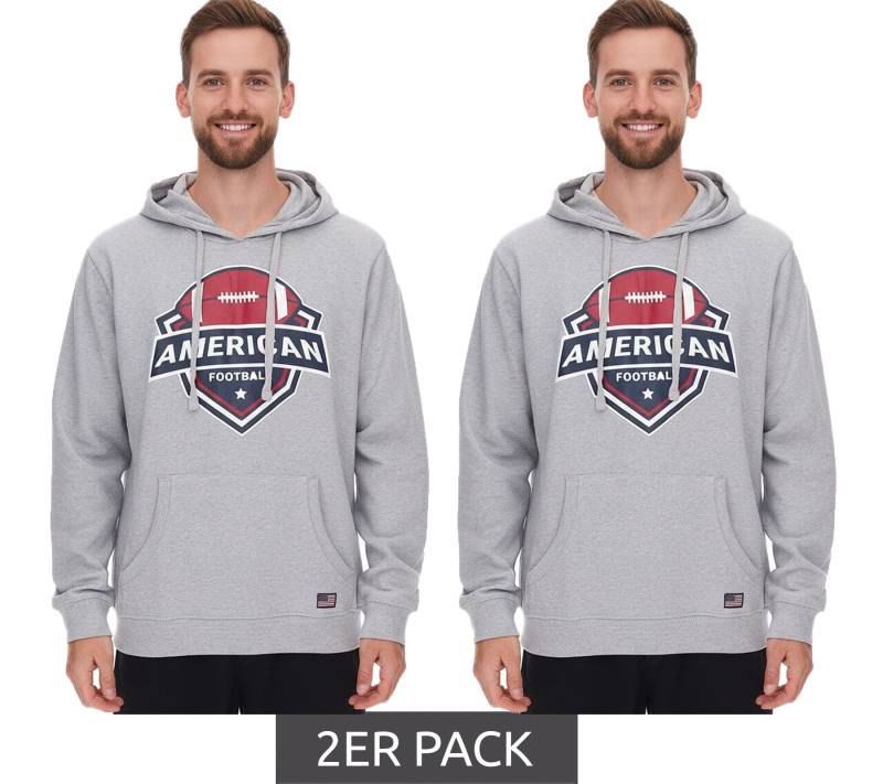 2er Sparpack U.S. SPORT AMERICA Herren Hoodie mit Kapuze und großem Schriftzug Baumwoll-Hoodie Sommer-Pullover Freizeit-Hoodie Grau von U.S. SPORT AMERICA