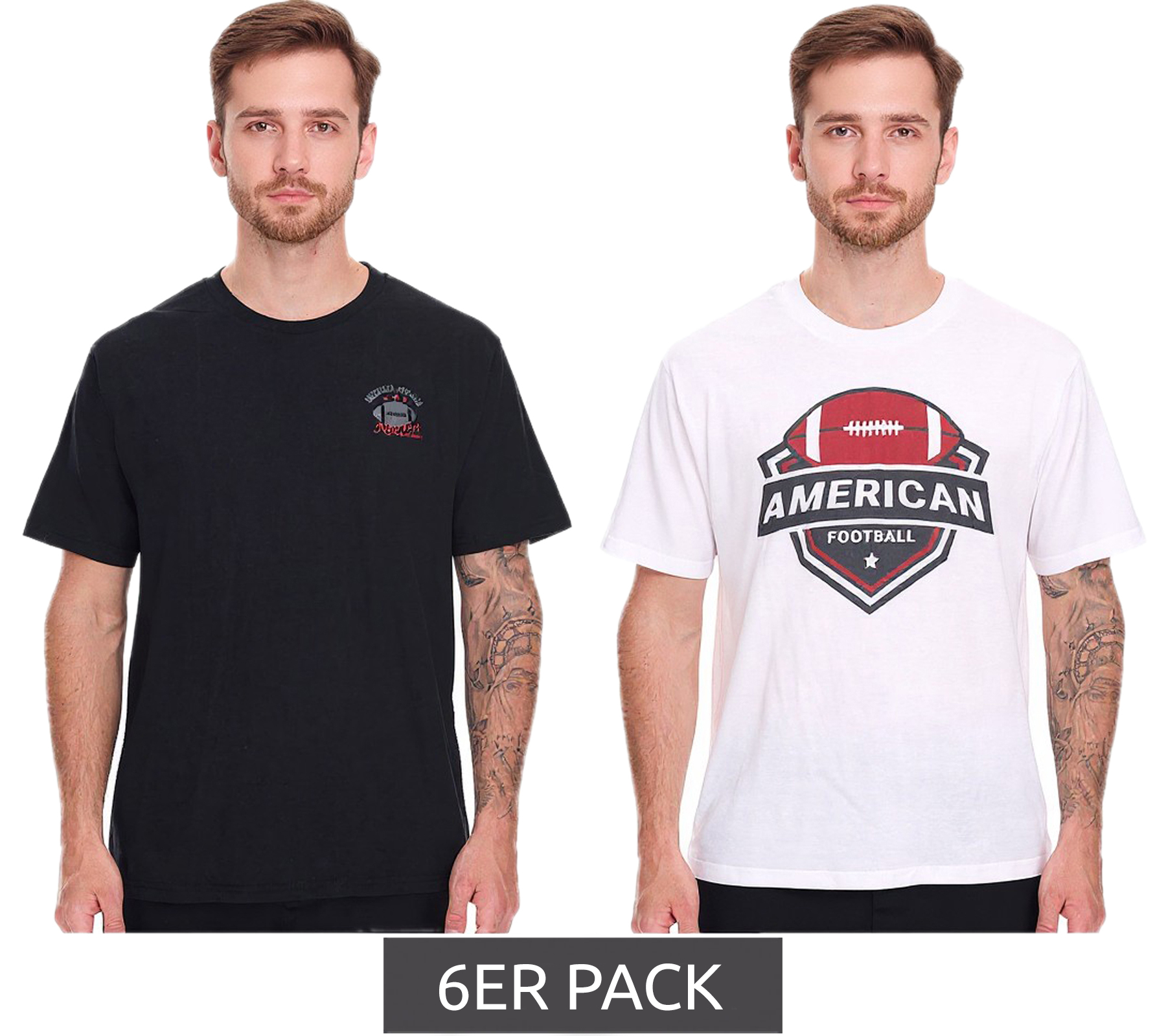 6er Pack U.S. SPORT AMERICA Herren T-Shirt Basic Baumwoll-Shirt Rundhals-Shirt Kurzarm Schwarz/Weiß von U.S. SPORT AMERICA