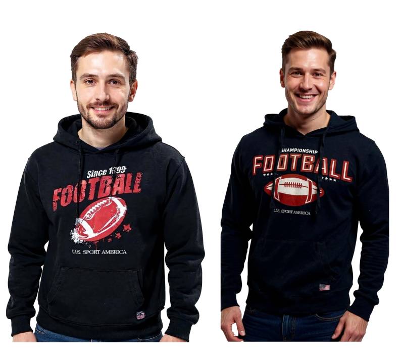 U.S. SPORT AMERICA Herren Hoodie mit Kapuze und Football-Motiv Baumwoll-Pullover Freizeit-Hoody in Schwarz oder Dunkelblau von U.S. SPORT AMERICA