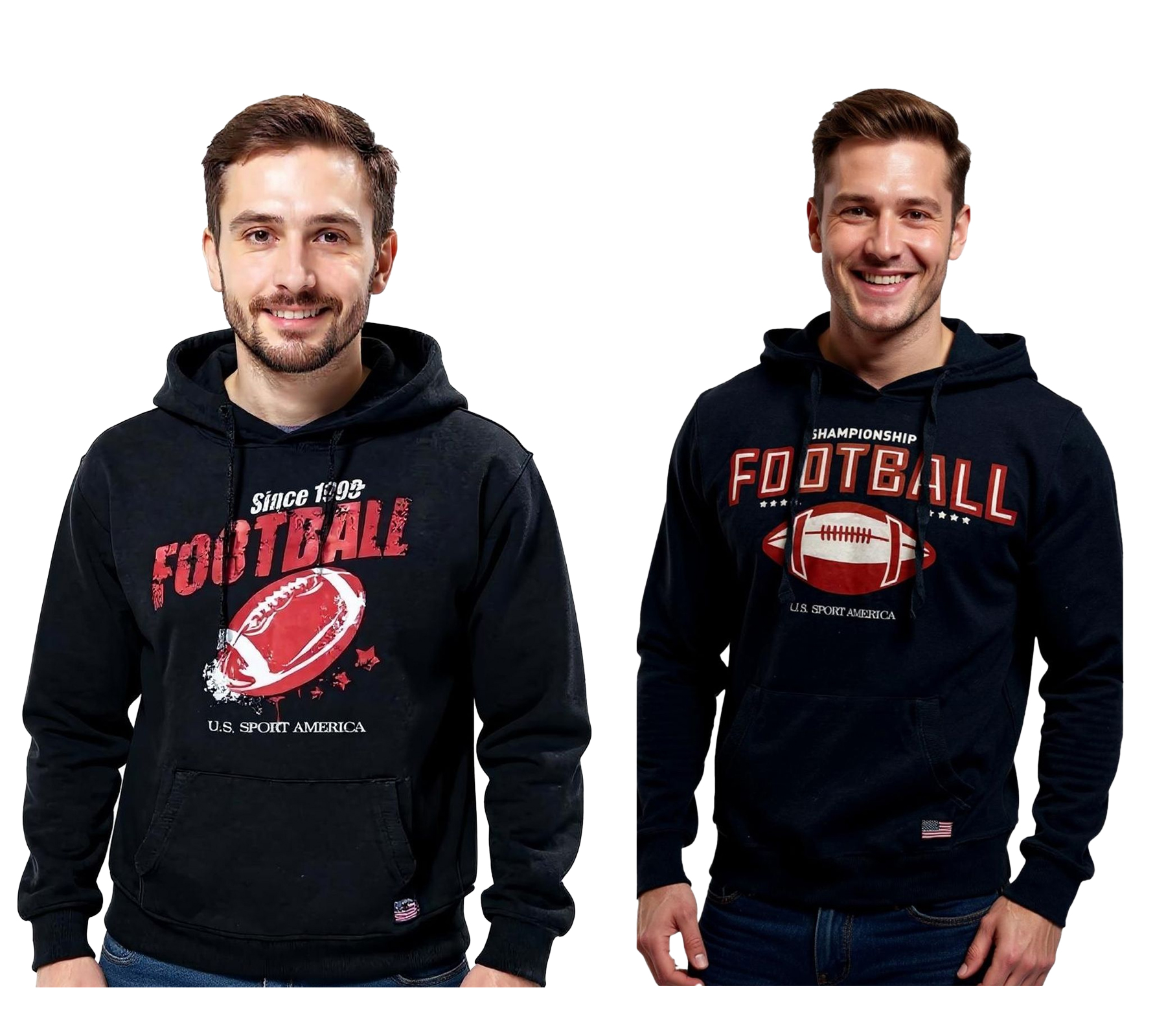 U.S. SPORT AMERICA Herren Hoodie mit Kapuze und Football-Motiv Baumwoll-Pullover Freizeit-Hoody in Schwarz oder Dunkelblau von U.S. SPORT AMERICA