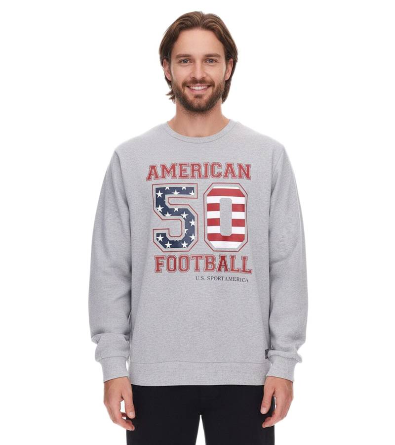 U.S. SPORT AMERICA Herren Sweater mit großem Schriftzug Baumwoll-Langarm-Shirt Sommer-Pullover Freizeit-Shirt Grau von U.S. SPORT AMERICA