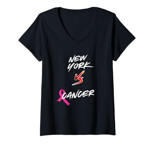 Damen New York vs Brustkrebs Grafik T-Shirt mit V-Ausschnitt von U.T.A Designs