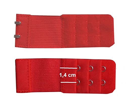 U.W. BH Verlängerung 2 Haken 3 Reihen Verschluss Gummi Erweiterung um 6-13 cm (Rot), 3,2 breit, 9,5 lang von U.W.