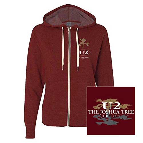 U2 Kapuzenpullover Joshua Tree 2017 Nue offiziell Herren Maroon Rot Zipped Ex S von U2