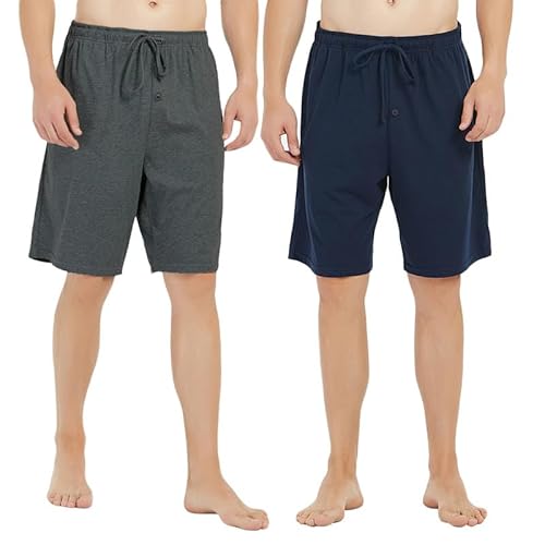 U2SKIIN 2er Pack Pyjama Shorts Herren 100% Baumwolle leichte Schlafshorts kurze Schlafanzughose Herren Pyjamahose kurz Schlafhose Freizeithose (Marineblau+Dunkelgrau Mel., S) von U2SKIIN