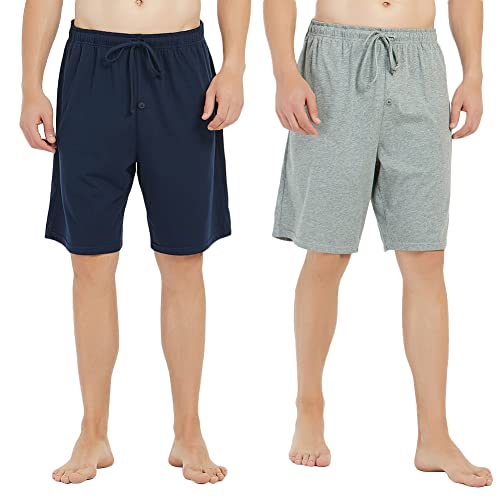 U2SKIIN 2er Pack Pyjama Shorts Herren 100% Baumwolle leichte Schlafshorts kurze Schlafanzughose Herren Pyjamahose kurz Schlafhose Freizeithose (Marineblau+Hellgrau Mel., S) von U2SKIIN