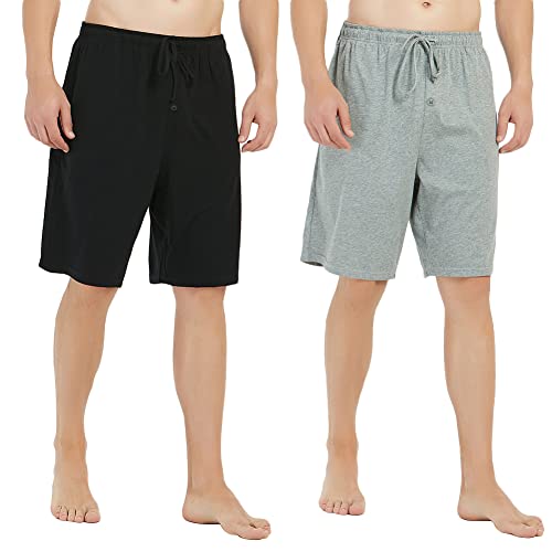 U2SKIIN 2er Pack Pyjama Shorts Herren 100% Baumwolle leichte Schlafshorts kurze Schlafanzughose Herren Pyjamahose kurz Schlafhose Freizeithose (Schwarz+Hellgrau Mel., M) von U2SKIIN