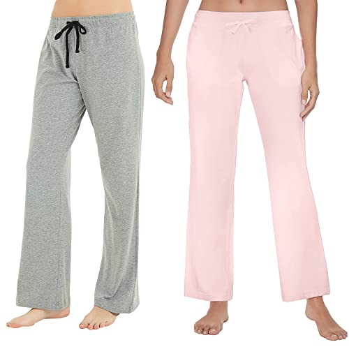 U2SKIIN 2er Pack Pyjamahosen Damen lang 100% Baumwolle Schlafhose leichte Schlafanzughose Freizeithose Haushose (Rosa+Hellgrau Mel., M) von U2SKIIN