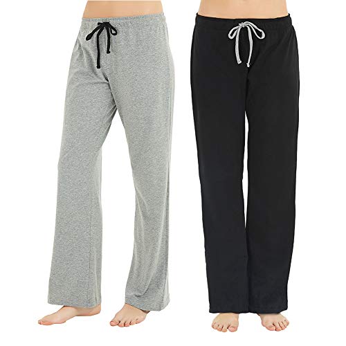 U2SKIIN 2er Pack Pyjamahosen Damen lang 100% Baumwolle Schlafhose leichte Schlafanzughose Freizeithose Haushose (Schwarz+Hellgrau Mel., M) von U2SKIIN