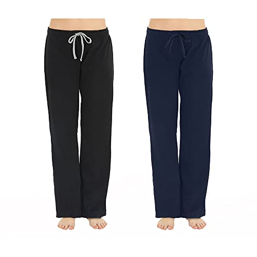 U2SKIIN Pack Pajama Pants for Women Soft, 100% Cotton Comfortable Womens Lounge Lightweight Sleep Pj Bottoms(Black/Navy, XL) von U2SKIIN