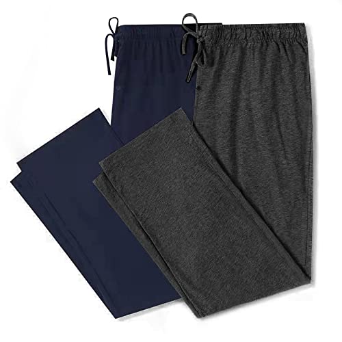 U2SKIIN 2er Pack Pyjamahosen Herren lang 100% Baumwolle Schlafhose Schlafanzughose Freizeithose Haushose (Marineblau+Dunkelgrau Mel., 2XL) von U2SKIIN
