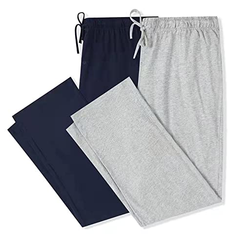 U2SKIIN 2er Pack Pyjamahosen Herren lang 100% Baumwolle Schlafhose Schlafanzughose Freizeithose Haushose (Marineblau+Hellgrau Mel., S) von U2SKIIN