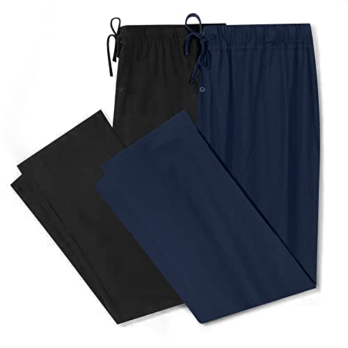 U2SKIIN 2er Pack Pyjamahosen Herren lang 100% Baumwolle Schlafhose Schlafanzughose Freizeithose Haushose (Schwarz+Marineblau, 2XL) von U2SKIIN