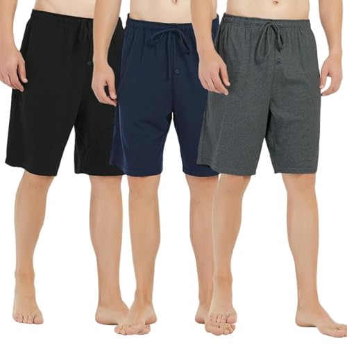 U2SKIIN 3er Pack Pyjama Shorts Herren 100% Baumwolle leichte Schlafshorts kurze Schlafanzughose Herren Pyjamahose kurz Schlafhose Freizeithose (Schwarz+Marineblau+Dunkelgrau Mel., M) von U2SKIIN