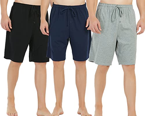 U2SKIIN 3er Pack Pyjama Shorts Herren 100% Baumwolle leichte Schlafshorts kurze Schlafanzughose Herren Pyjamahose kurz Schlafhose Freizeithose (Schwarz+Marineblau+Hellgrau Mel., 2XL) von U2SKIIN