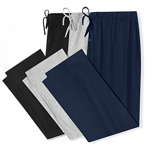 U2SKIIN 3er Pack Pyjamahosen Herren lang 100% Baumwolle Schlafhose Schlafanzughose Freizeithose Haushose (Schwarz+Marineblau+Hellgrau Mel., S) von U2SKIIN