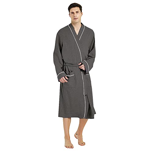 U2SKIIN Bademantel Herren 100% Baumwolle, leichter Herren Bademantel Morgenmantel Kimono Sauna Bademantel Saunamantel (Dunkelgrau Mel., 2XL/3XL) von U2SKIIN