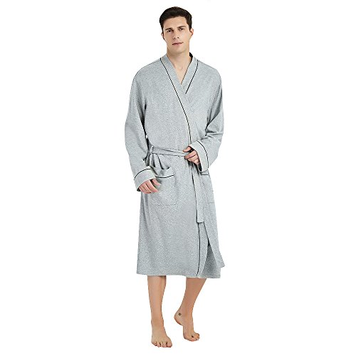 U2SKIIN Bademantel Herren 100% Baumwolle, leichter Herren Bademantel Morgenmantel Kimono Sauna Bademantel Saunamantel (Grau Mel., L/XL) von U2SKIIN