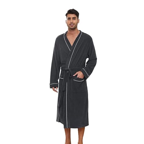 U2SKIIN Herren Bademantel Frottee 100% Baumwolle Sauna Bademantel weicher langer Bademäntel für Herren Kimono Morgenmantel Männer Nachtwäsche (Dunkelgrau Mel., L/XL) von U2SKIIN