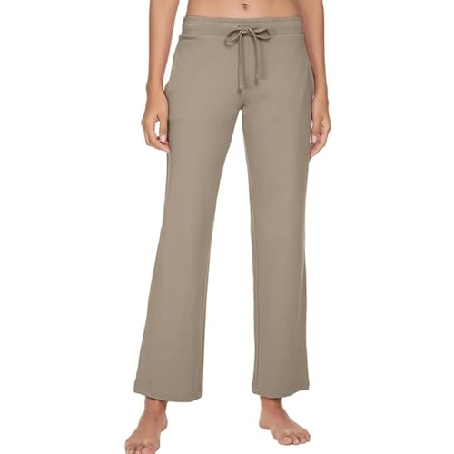 U2SKIIN Pyjamahose Damen lang 100% Baumwolle, Schlafhose Damen Schlafanzughose lang Pyjama Hose Schlafanzug Hose Freizeithose Haushose (Khaki, M) von U2SKIIN